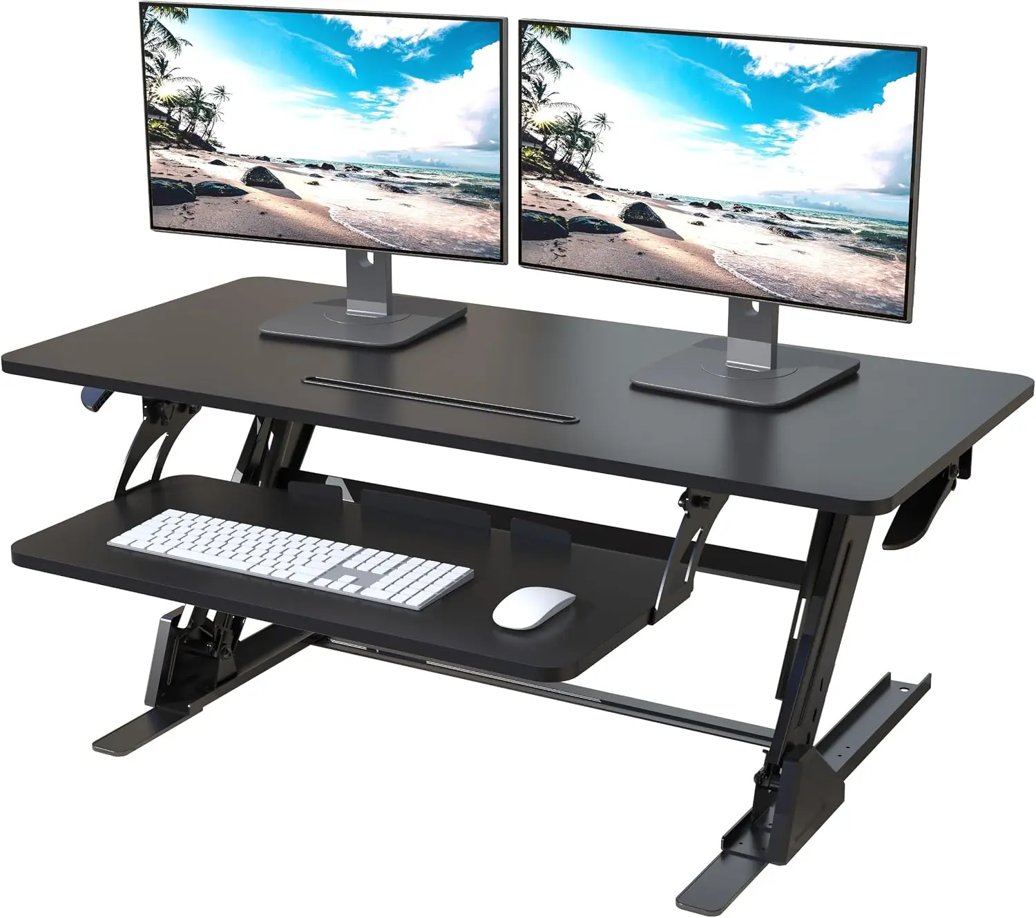 42 Inch Sit Stand Desk Converter Height Adjustable Black Riser