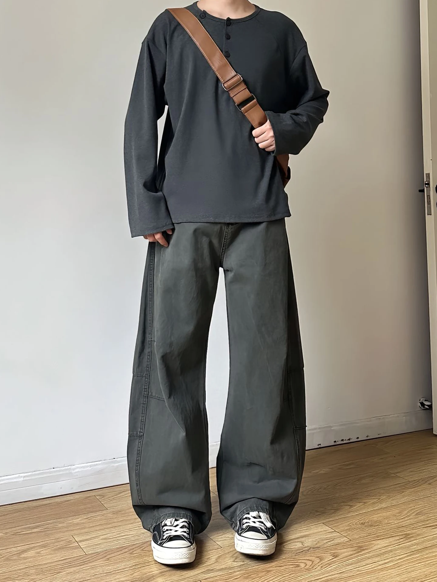 

Мужские широкие брюки в стиле милитари, рабочие джинсы в американском ретро-стиле, повседневные брюки Cleanfit, расклешенные, прямого кроя, из хлопка