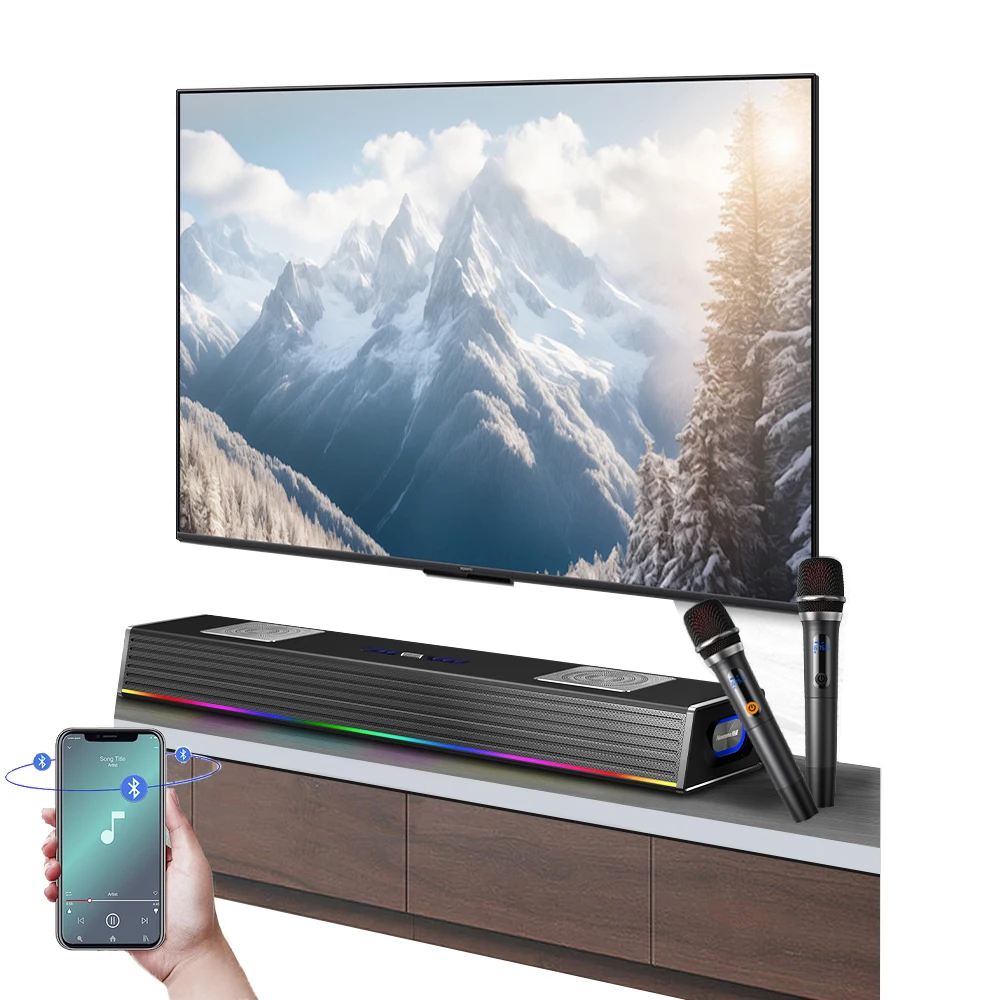 Microphone for Family Karaoke 2.1CH Bluetooth Home Theater System With Built-in Subwoofer & Wireless