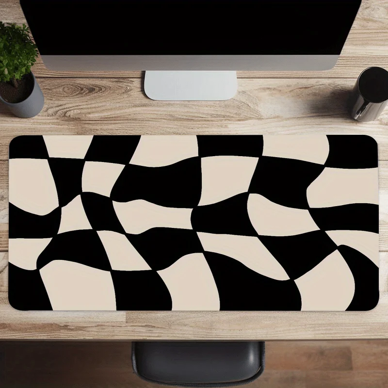 Wavy Checkerboard Mousepad Large Desk Mat Distorted Geometric Table Cover Y2K Aesthetic Retro Home Office Decor Gamer Men