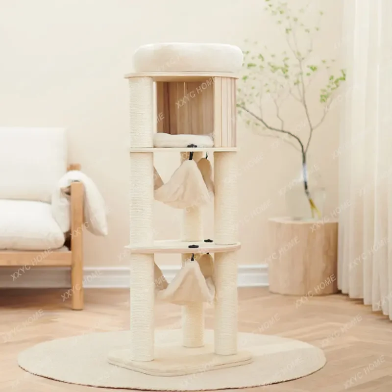 

Solid Wood Cat Climbing Frame Nest Tree Integrated Luxury Large Climber Sisal Wear-Resistant