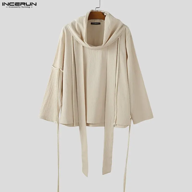 INCERUN Men Shirt Solid Color Long Sleeve Loose Casual Men Clothing Streetwear Korean Style Fashion Leisure Tops Male Shirts