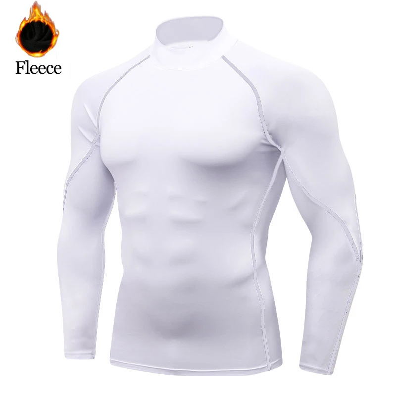 Winter Autumn Gym T Shirt Men's Long Sleeve Compression Shirt Fleece Training Top Male Muscle Workout Running Skiing Clothing image 3