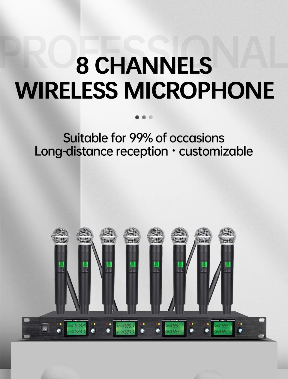 Microfone dinâmico sem fio profissional do sistema UHF de 8 canais TLF Xtuga para uso em conferências