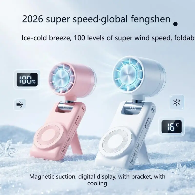 Portable Fan with Magnetic Phone Holder & Cooling Plate–100 Speeds ReAdapterable Handheld Fan,3600mAh Small Fan,Semicon