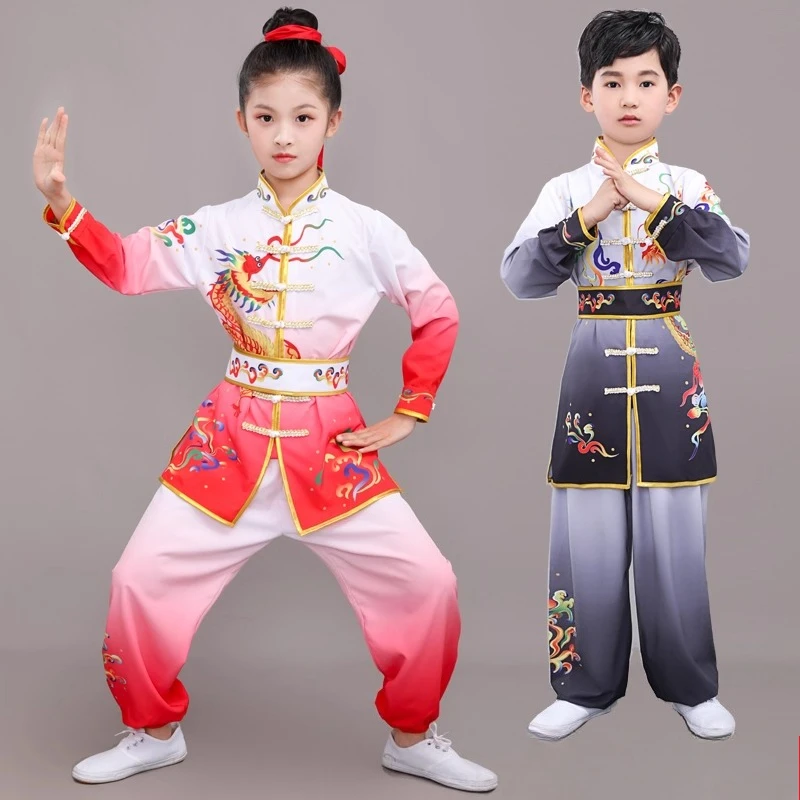 

Martial Arts Costumes Gradient Wushu Sets Kids Chinese Kung Fu Uniform Tai Chi Performance Stage Outfit Unisex