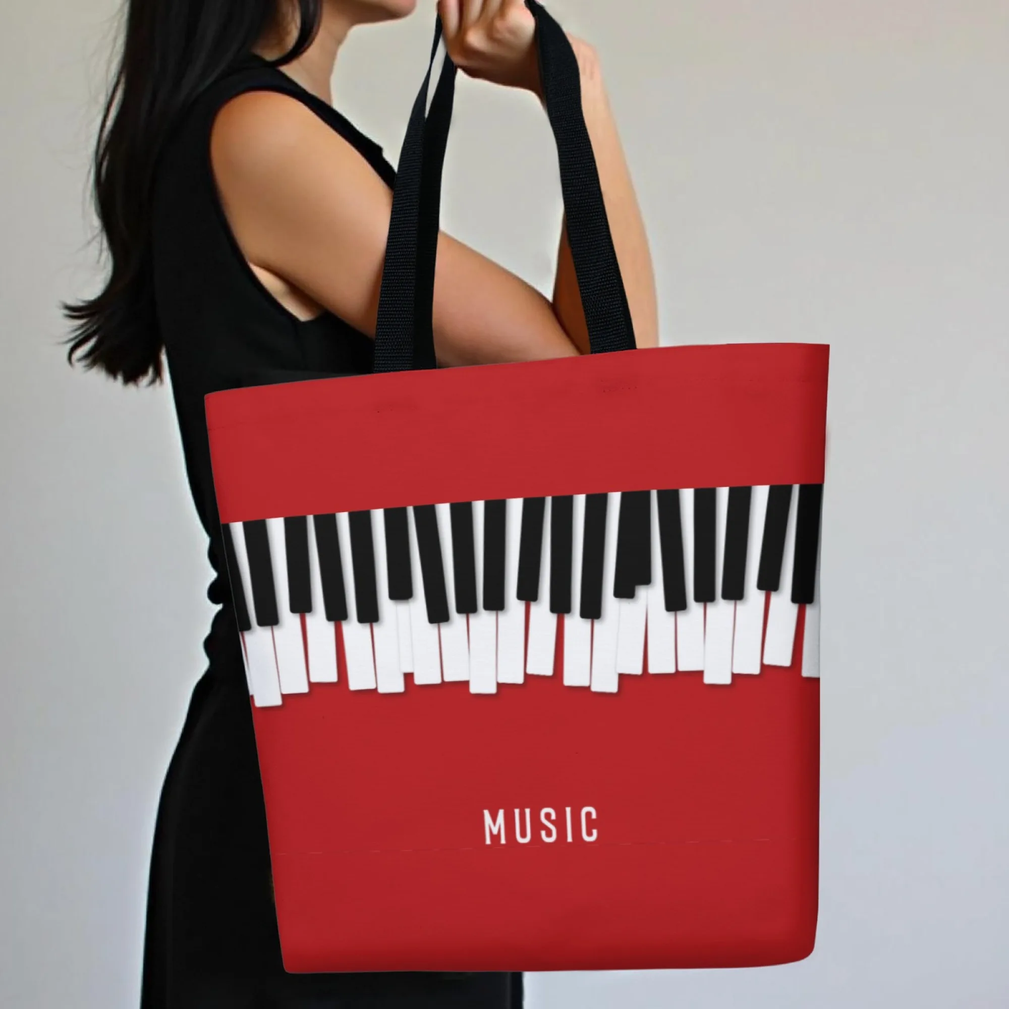 K-pop Music Trend Canvas Tote Bag Piano Keys Print Shoulder Bag Fashion Reusable for Musical Aesthetic Daily Commute & Artistic