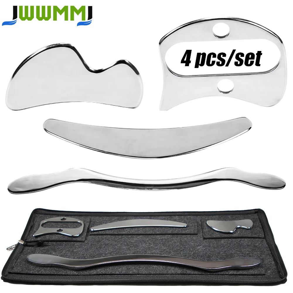 4Pcs Stainless Steel Gua Sha Scraping Massage Tool Set IASTM Tools Great Soft Tissue Mobilization Tool
