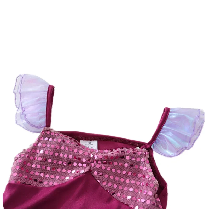 فستان ذيل حورية البحر من 3 إلى 12 سنة، زي الأميرة اللامع مع قلادة محيطية مجانية، ملابس أداء للحفلات لعيد الميلاد والهالوين