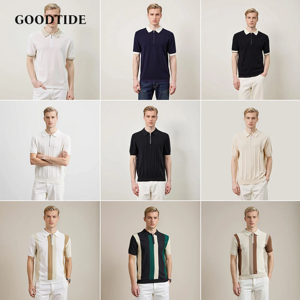 

Knitted New Men's Summer European And American Men's Polo Shirt Casual Solid Color Business Henry Collar Short-sleeved Top