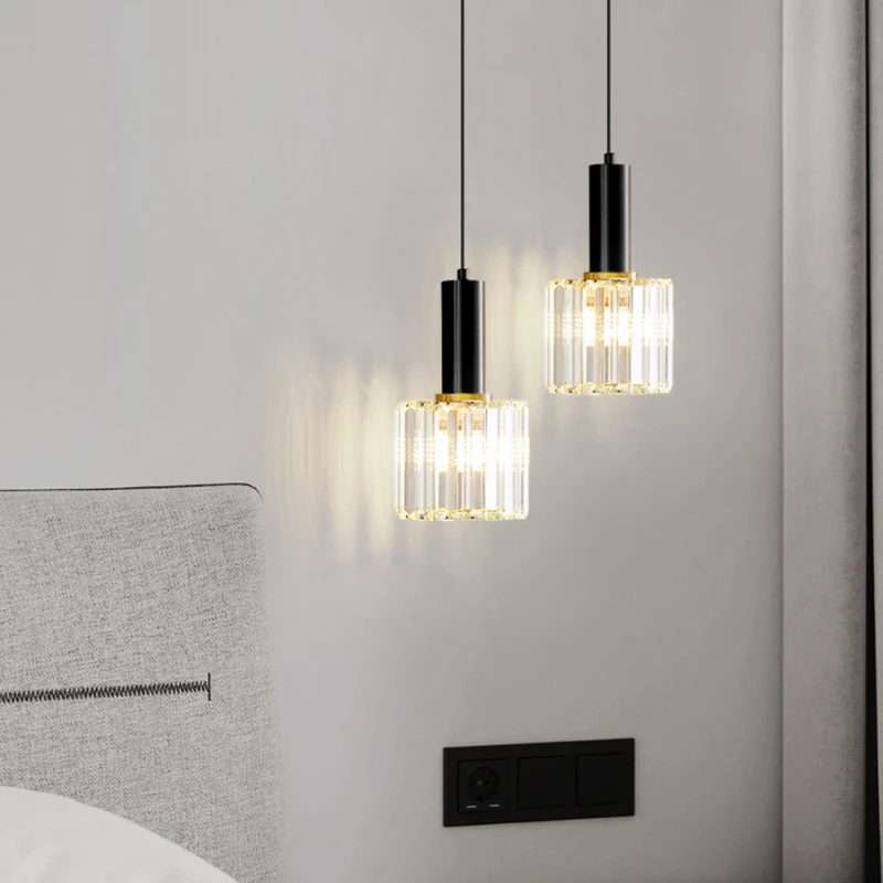 Luz pendente de cristal ajustável, Modern Kitchen Island Lighting, Black Chandelier for Kitchen, Sala de jantar, Bedside Lamp