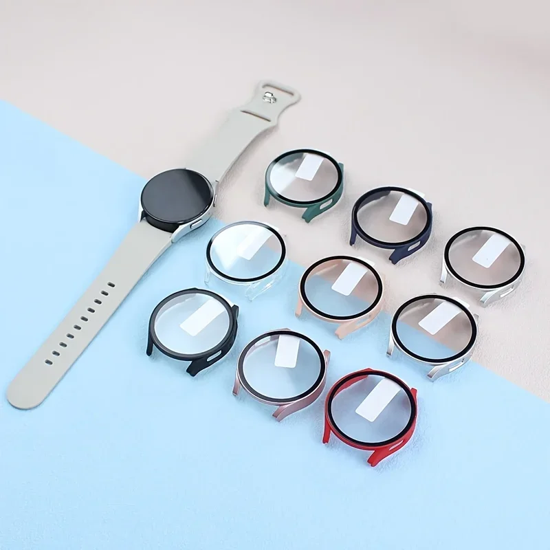 Чехол из закаленного стекла + ПК для Samsung Galaxy Watch 7/6/5/4, чехол 44 мм, 40 мм, полный бампер, защитная пленка для экрана Galaxy Watch FE, аксессуары