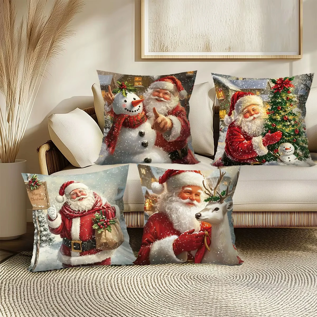 Multi-size New Year Christmas-themed Pattern Print Pillowcase Merry Christmas Decoration Cushion Pillow Case Home Xmas Ornament