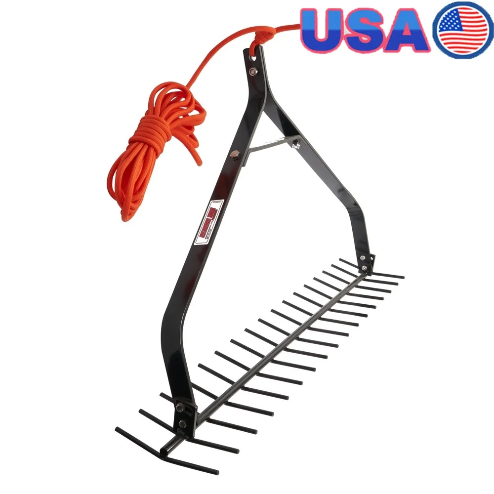 

Throwable Aquatic Weed Rake with 34 Teeth Lightweight Steel Construction 20ft Retrieval Rope Lakebed Weeding Cleaning