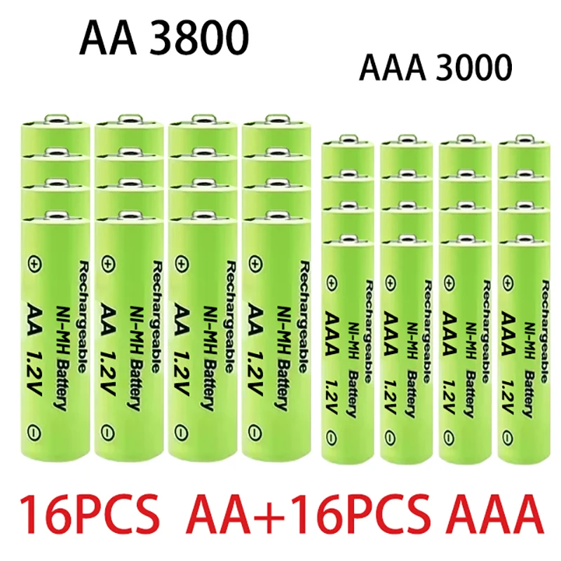 1.2V AA + AAA NI MH Rechargeable AA Battery AAA Alkaline 3000-3800mah For Torch Toys Clock MP3 Player Replace Ni-Mh Battery