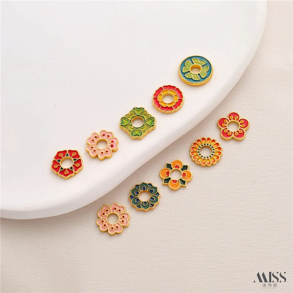 Vietnam Sand Gold December Birthday Flower Drop Oil Running Ring Flower Spacer Gasket DIY Bracelet String Jewelry Accessories