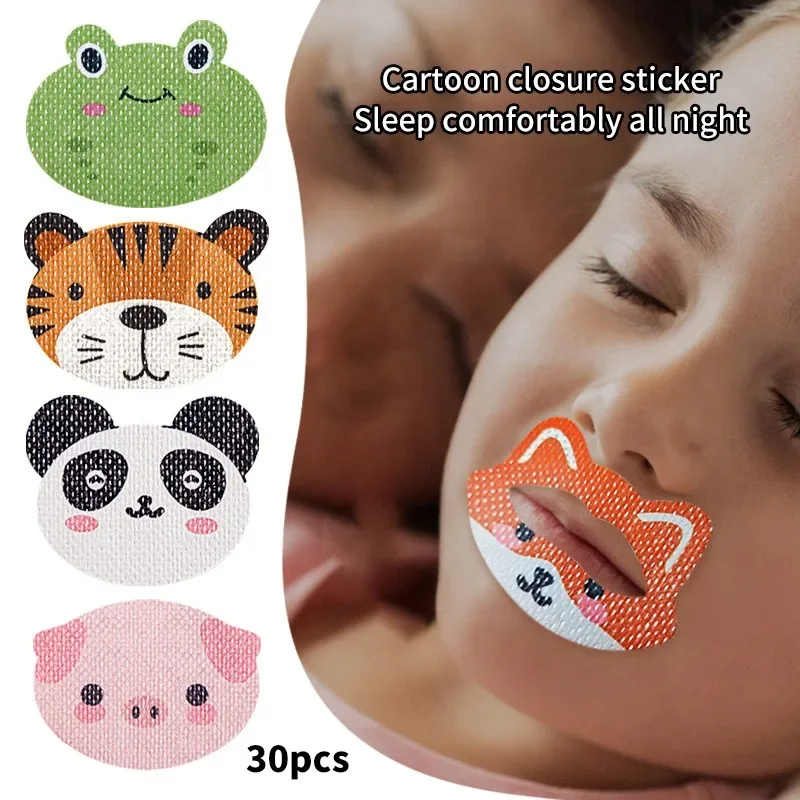 Autocollants Anti-ronflement de dessin animé pour enfants, 30 pièces, autocollants à bouche fermée pour dormir, Patch de Correction respiratoire, Patch d'arrêt, bande d'orthèse