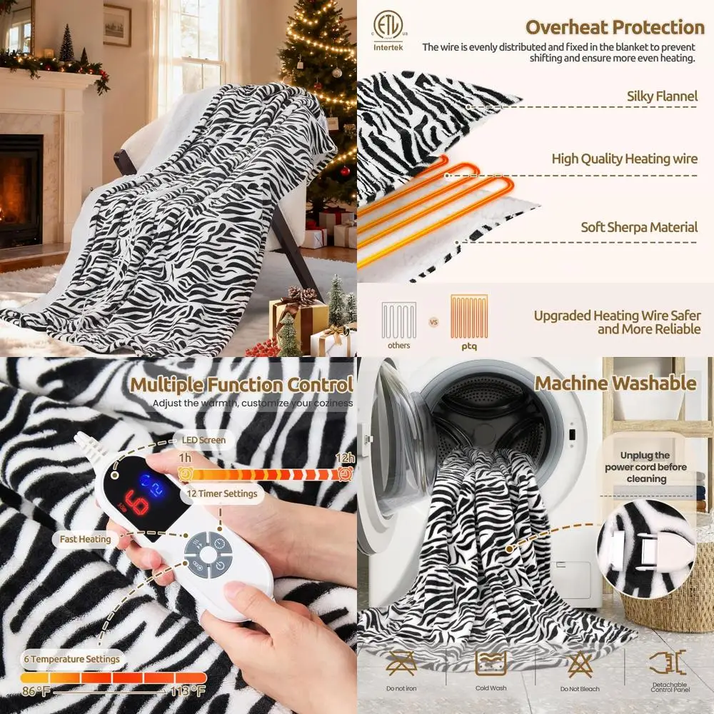 

Twin Size Electric Sherpa & Flannel Blanket, 62x84 with 6 Heat Levels and 1-12H Timer, Machine Washable, Perfect Gift for Women,