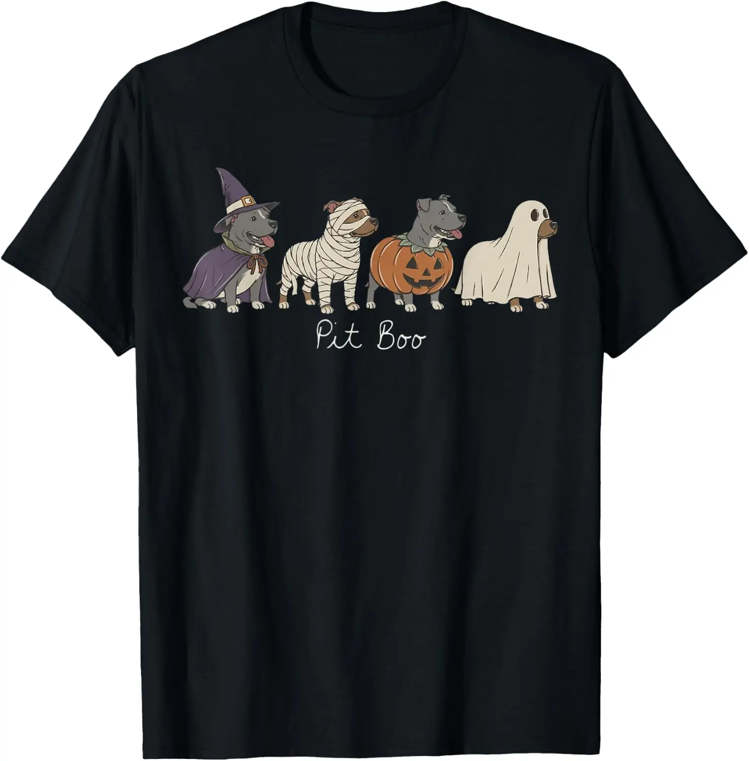 Pit Boo Funny Ghost Pumpkin Pitbull Dog Costume T-Shirt Unisex Graphic T‑Shirt, Unique [Your Graphic Design] Print Tee, 100% Cotton Soft Breathable Crew Neck Casual Short Sleeve T‑shirt For Men Women Novelty Daily Tops