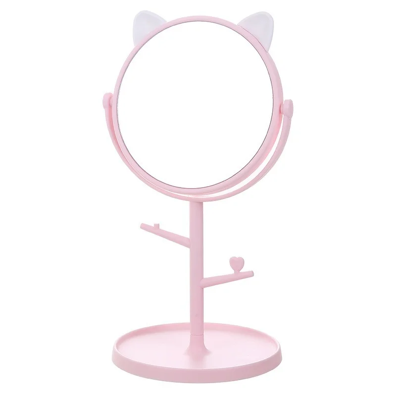 Cashou24 Roze Kat Oor Spiegel Tafel Desktop Aanrecht Base Gebruik Voor Badkamer Gewone Make-Up Spiegel Met Sieraden Cosmetische Planken