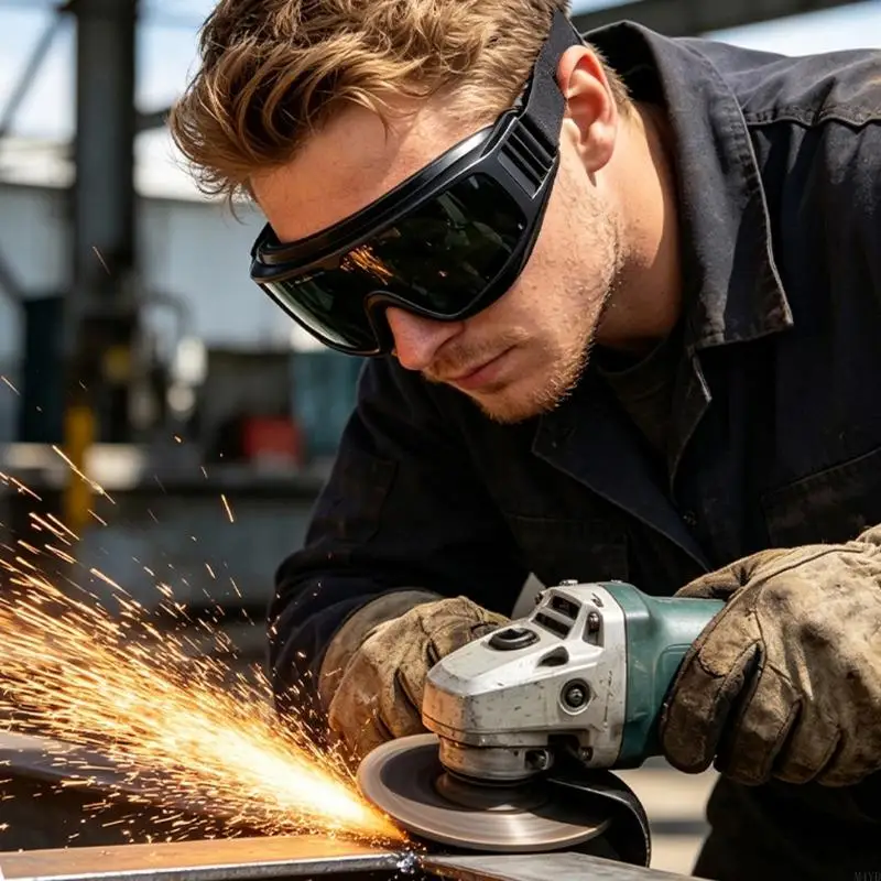 Wrap Around Welding Goggles with Dark Green Lens, Adjustable Headband, Over-Glasses Room and Protective Storage Case M4YD