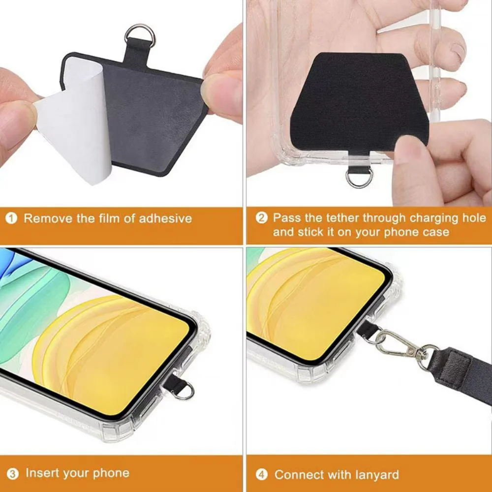 4-1p Universal Mobile Phone Lanyard Card Self-Adhesive Mobile Phone Replacement Sling Tether Card with Neck Rope Detachable Tabs