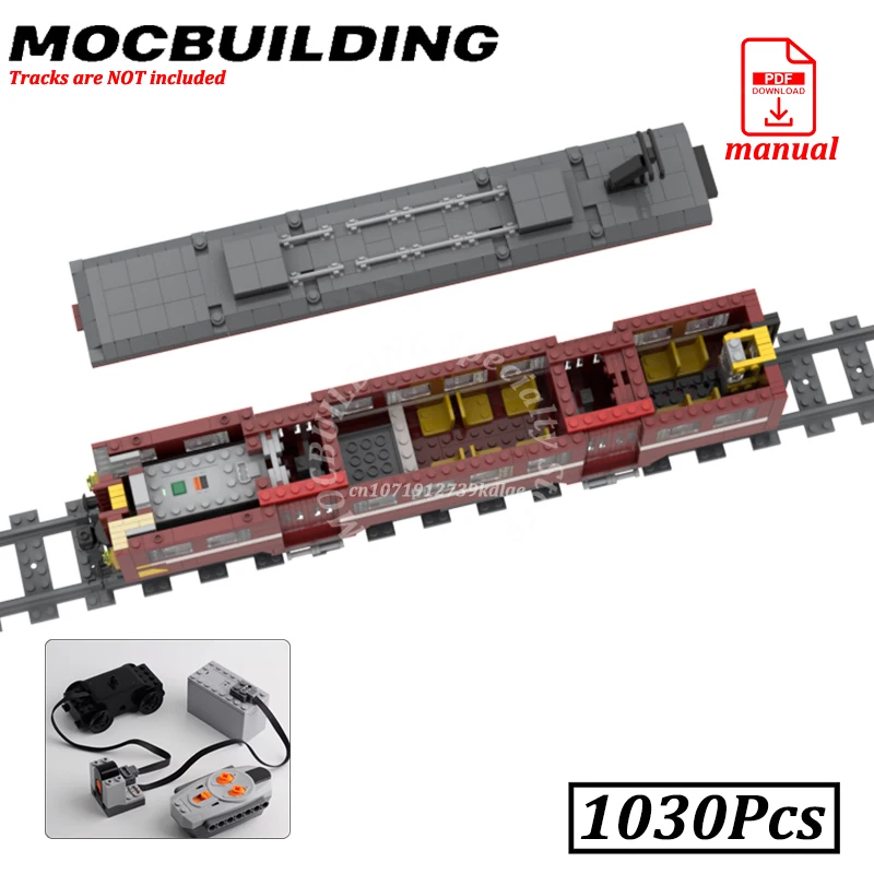 RC Train with Passenger Car Blocks Railway Remote Engine AM 73 Classic Model Moc Building City Railroad Brick Construction Gift