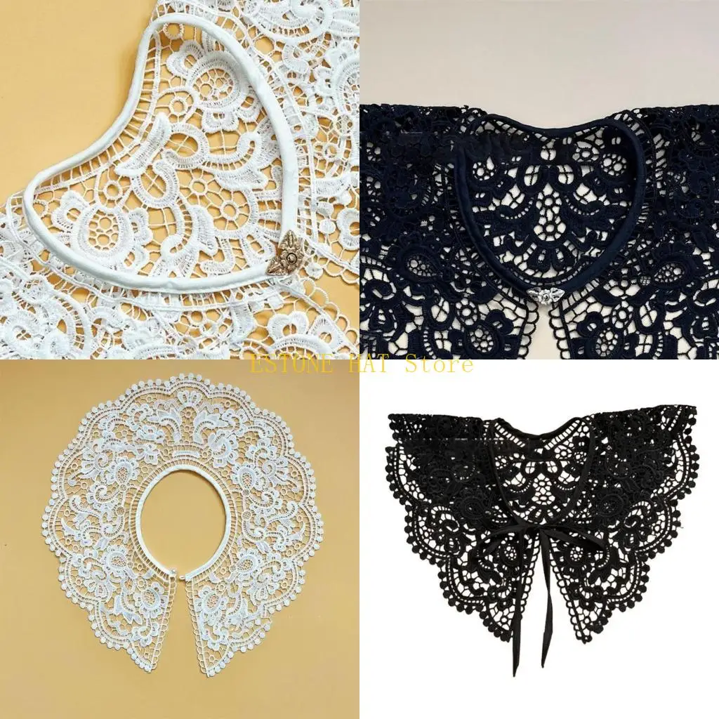 49MF Lace Collar Women False Collar Embroidery Collar Dickey Collar Hanfu Faux Collar Detachable Collar for Dress