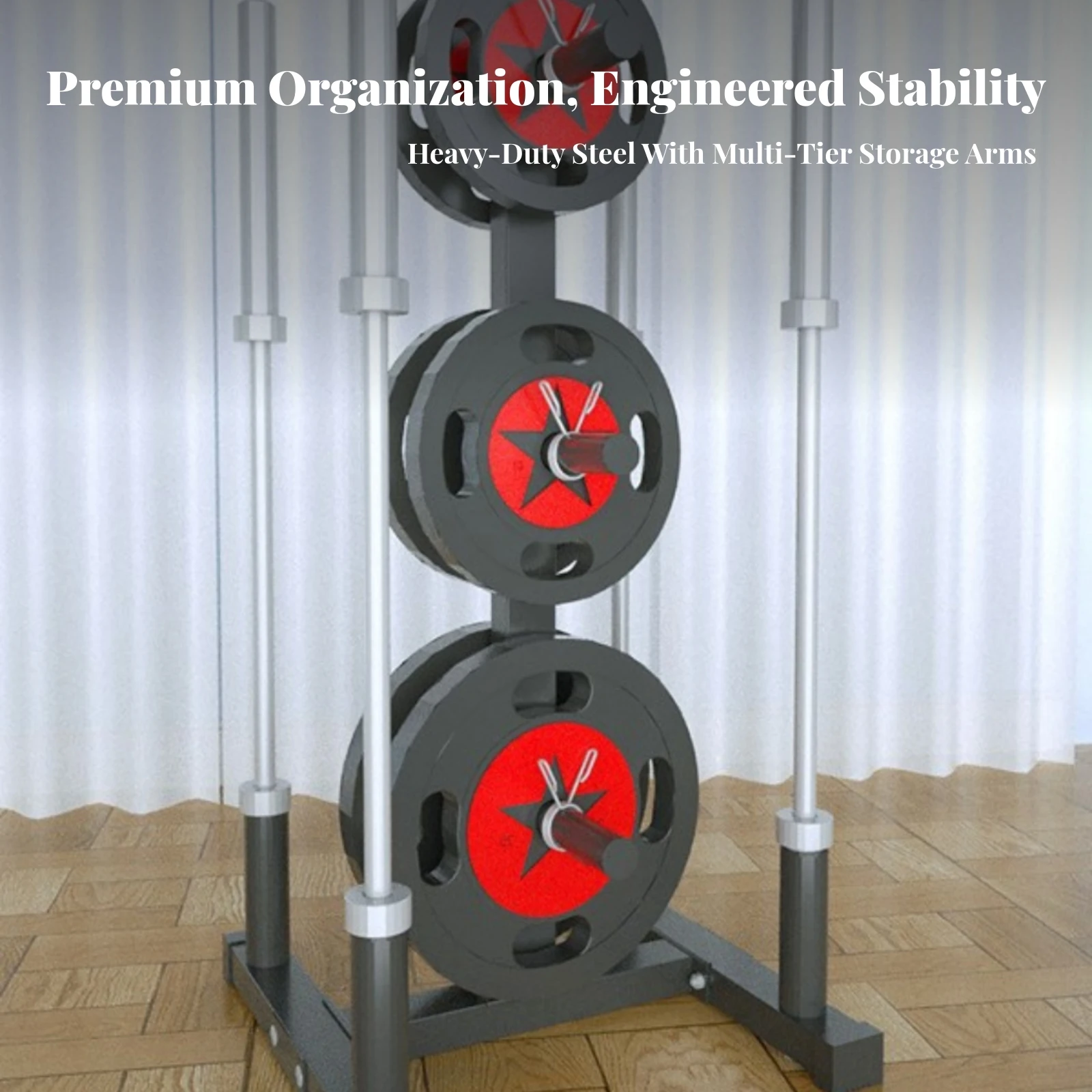 Barbell and Weight Plate Stand Standard Plate Rack with Barbell Holders Compact Space-Saving for Fitness Enthusiasts, Home Gym