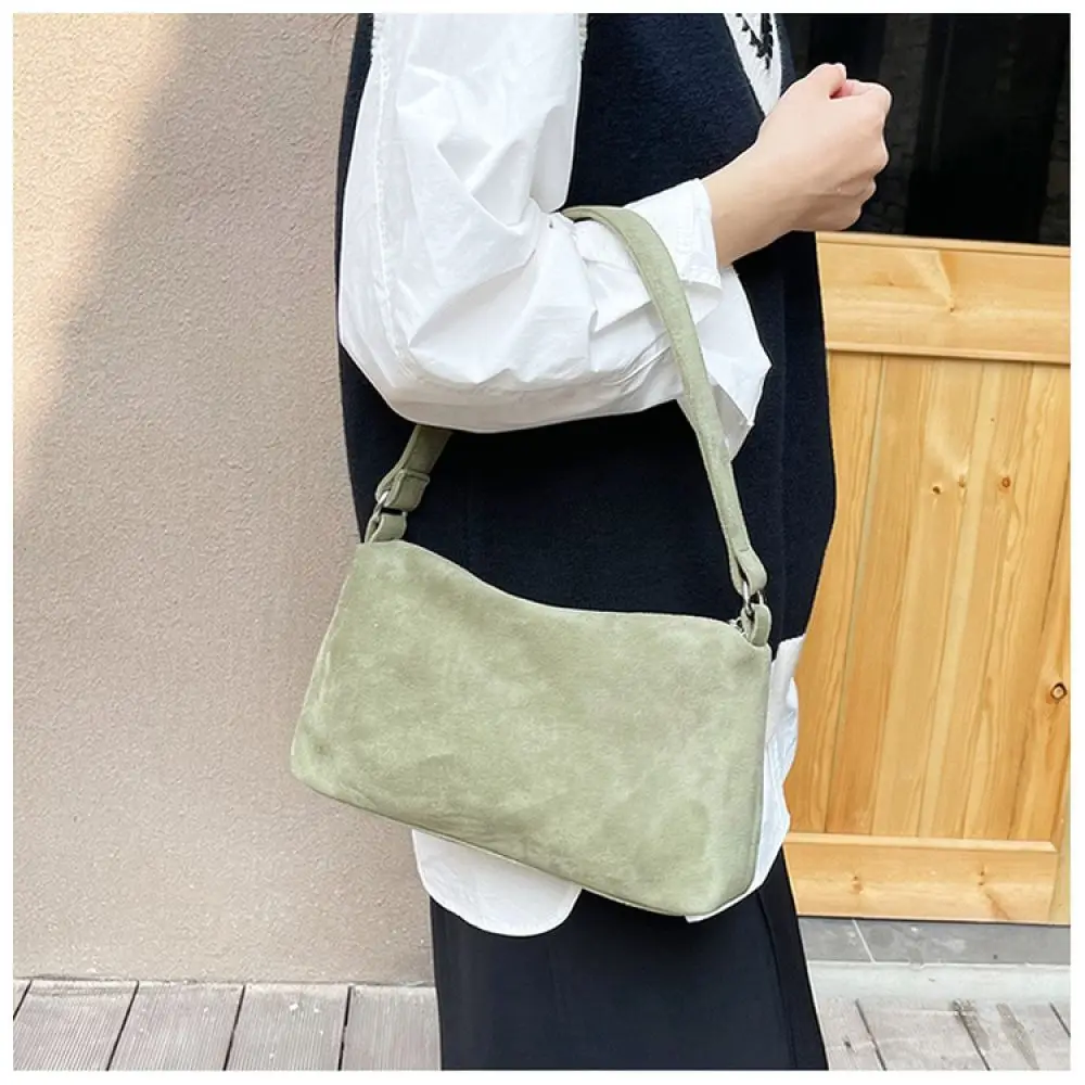 Stylish Retro Suede Shoulder Bag Women Plush Underarm Handbag Minimalist Square Purse Soft Daily Fashion Elegant Totes