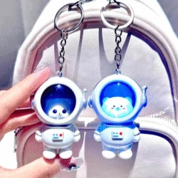 Creative Cartoon Lovely Spaceman Light Glowing Keychain Light Luminous Cute Bear Kawaii Cat Space Astronaut Key Ring Bag Hanging