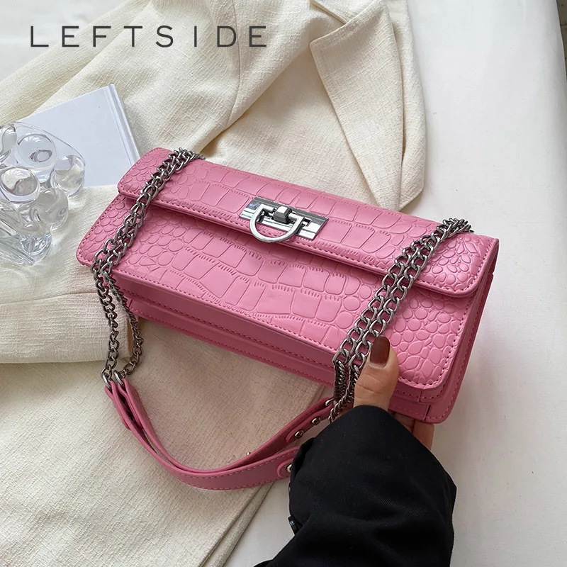 

LEFTSIDE Stone Pattern Design Small Shoulder Bags for Women 2024 PU Leather Crossbody Bag Lady Chain Handbags and Purses