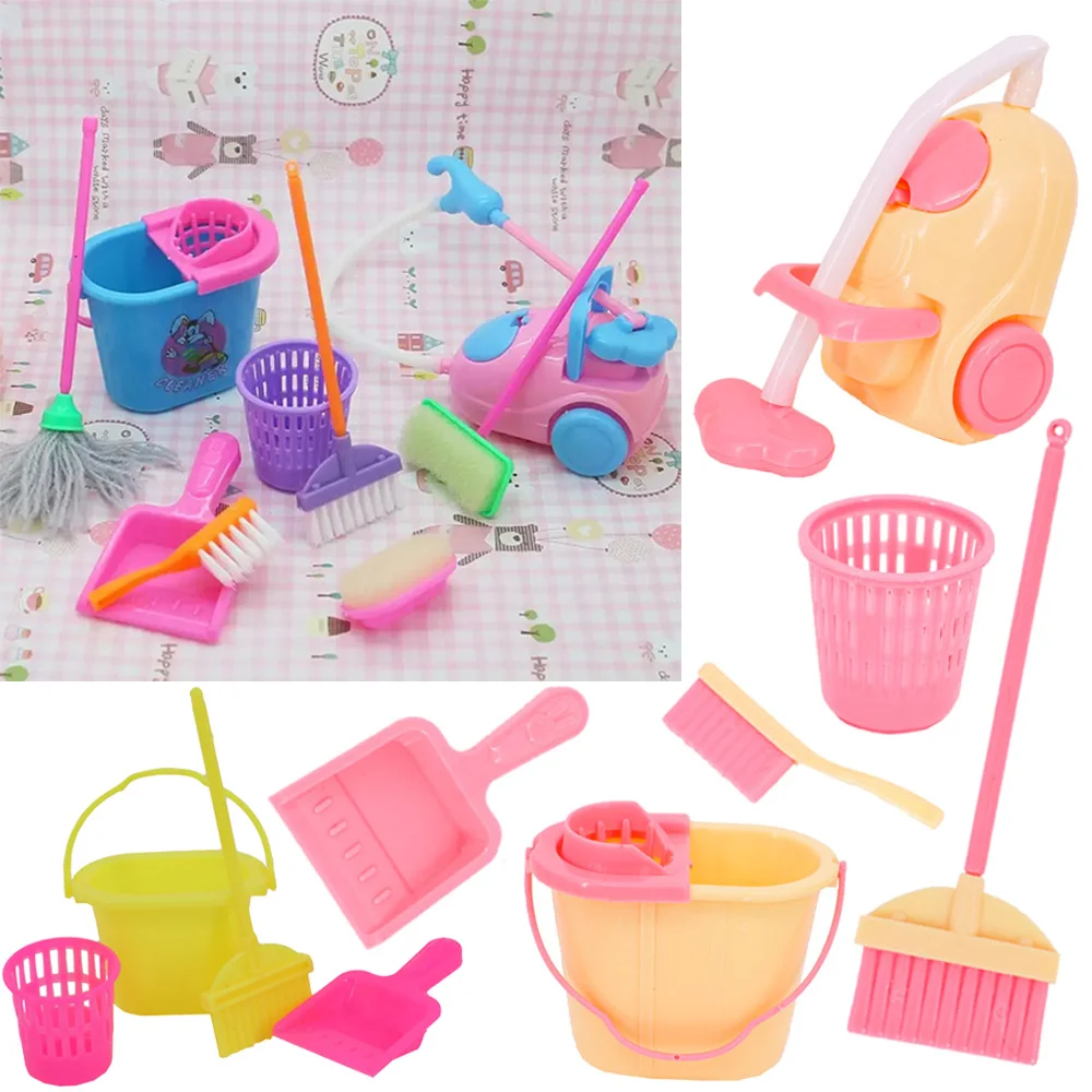 1/12Mini Plastic Cleaning Tools Doll House Furniture For Barbis Accessories,Miniature Items Vacuum Cleaner Mop Broom Scrub Toys