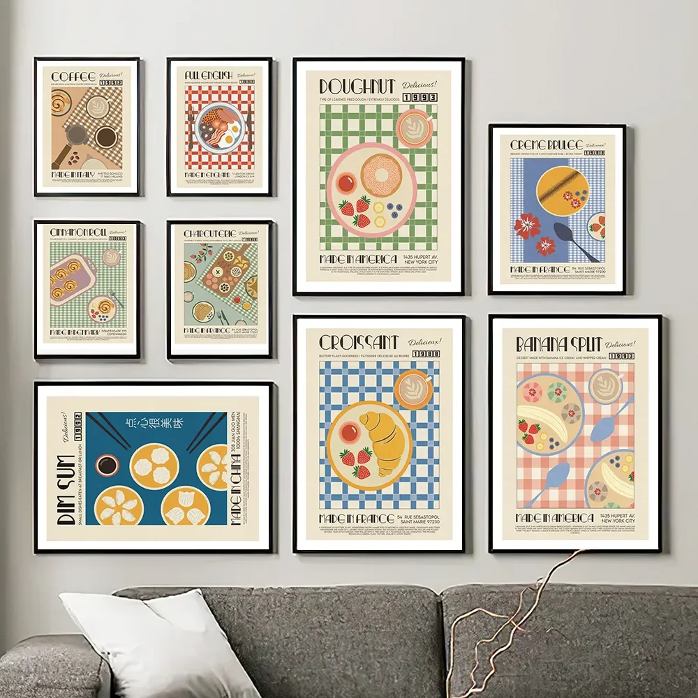 Imagen impresa de alimentos coreanos japoneses, dibujos animados, cocina, fideos, desayuno, Kimchi, Sushi, póster, cuadro sobre lienzo para pared, decoración de cocina