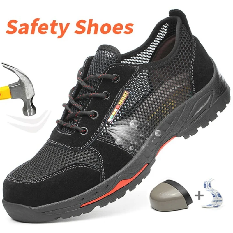 

Summer Black Safety Shoes with Steel Toe Lightweight Mesh Ventilation Puncture-proof Durable Impact-resistant Cool Comfortable