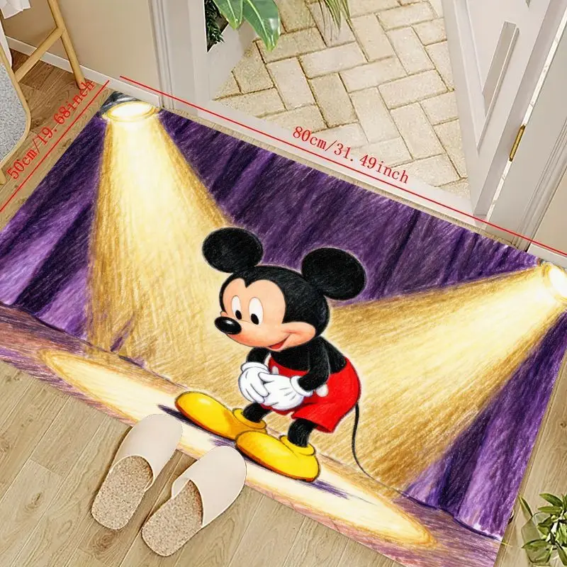 

1PC Cute Mickey Mouse Cartoon Floor Mat, Stage Spotlight Purple Curtain Design, Non-Slip Soft Absorbent Doormat Area Rug for Hom