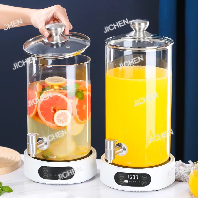 Hotel Buffet Milk Juice Ding Commercial Transparent Heat-Resistant Glass Jar with Faucet Electric Heating Insulated Beverage Mac