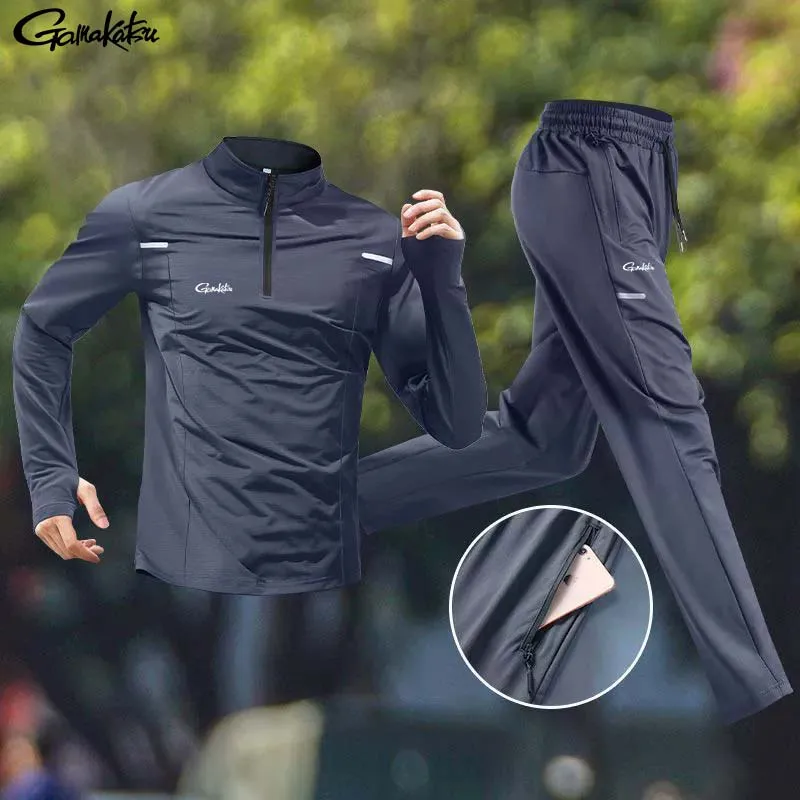 Gamakatsu Fishing Running Men's Sports Suit 2026 New Quick Drying Clothes Spring Long Sleeved Pants Outdoor Fitness Clothes