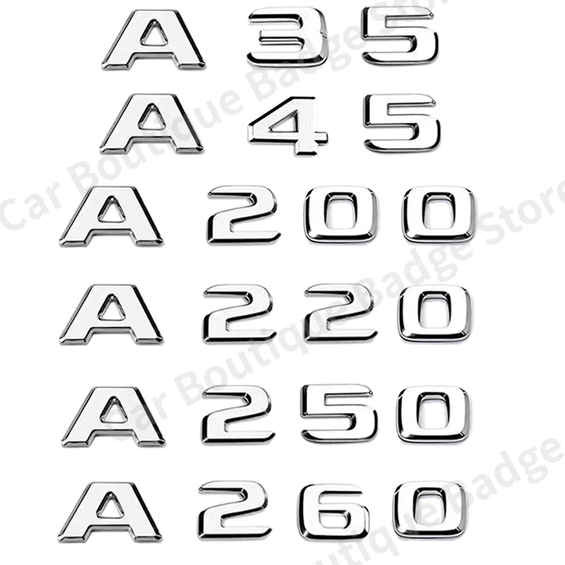 3D ABS Car Trunk Letters Logo Badge Emblem Decals Sticker For Mercedes Benz A Class A35 A45 A200 A220 A250 4Matic W169 W176 W177