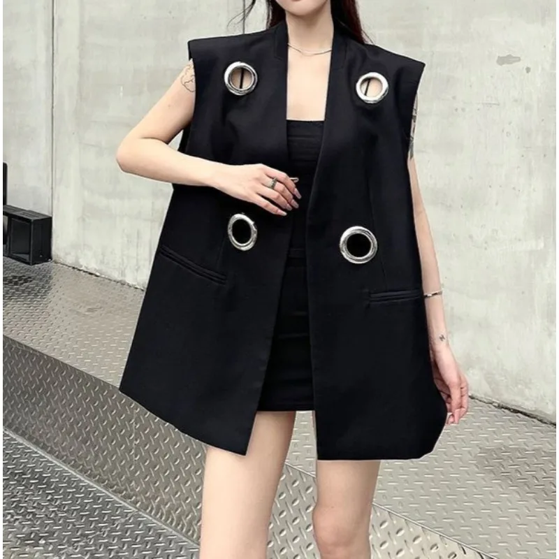 Design Sense Ring Black Suit Vest Jacket Women's Summer New High-end Sense Fashionable and Thin Sleeveless Vest