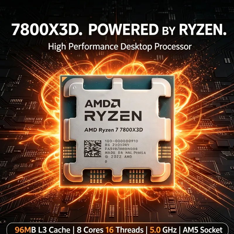 7800X3D 8‑Core 16‑Thread Processor 5NM 4.2GHz 96M L3 Cache Socket AM5 120W DDR5 Gaming Desktop CPU No Fan