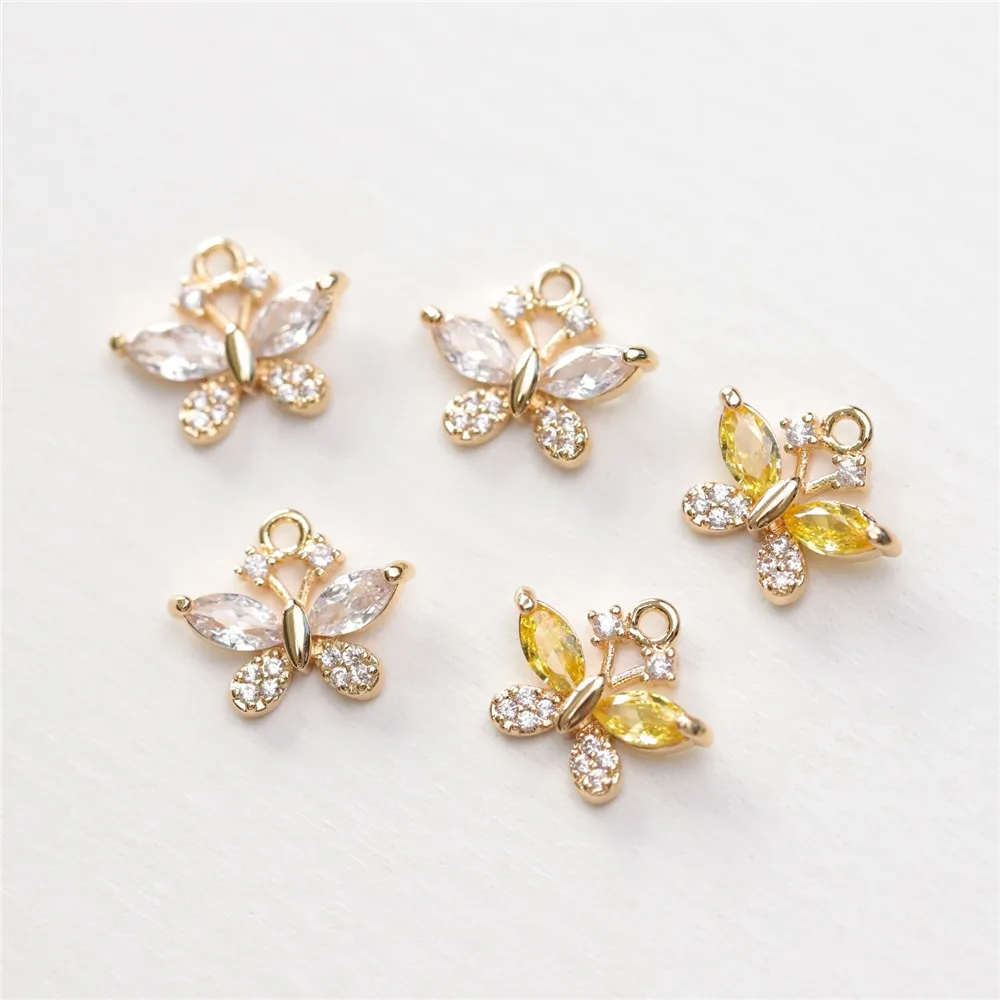 

Copper-plated Gold Micro-inlaid Zircon Exquisite Yellow White Butterfly Pendant DIY Necklace Bracelet Jewelry Charm Accessories