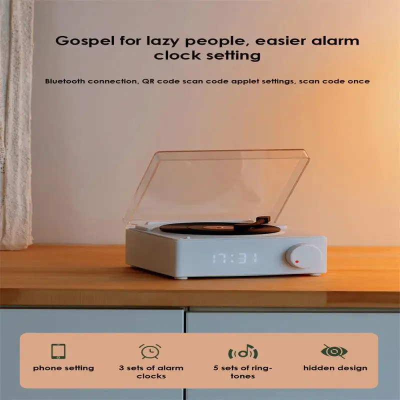 LOERSS Retro Bluetooth Speaker HD Sound Quality Record Player Multifunctional Music Audio Subwoofer with Turntable Alarm Clock