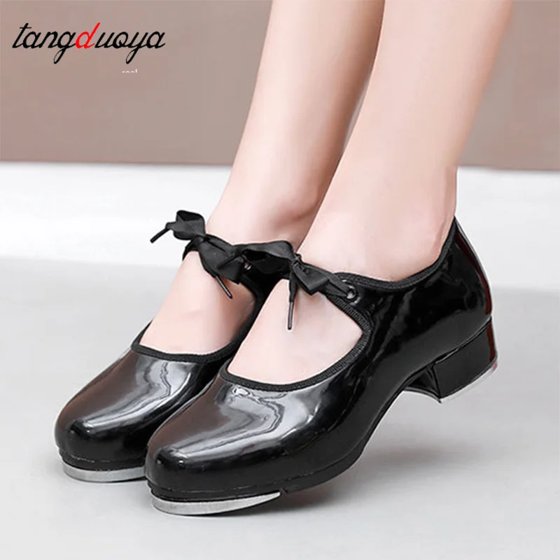 

Leather Adult tap dance shoes Men women kicked shoes Sports Leather soft bottom High-impact Plate of steel Black shoe