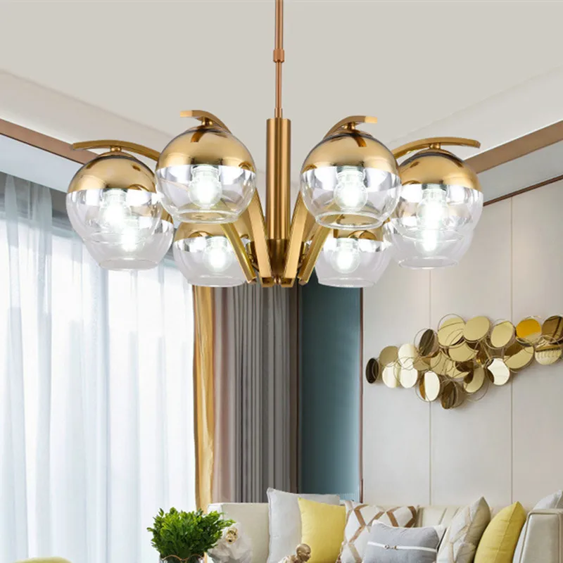 

Modern metal chandelier Glass Living Room Kitchen Indoor chandelier gold Decor Home Light Metal Design E27 flush mount light