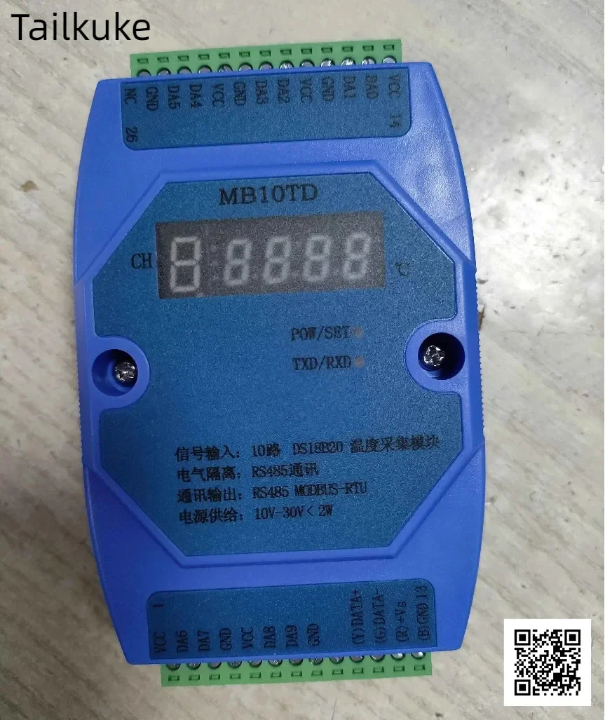 DS18B20 10'lu Çok Kanallı Sıcaklık Toplama Modülü RS485 Modbus RTU