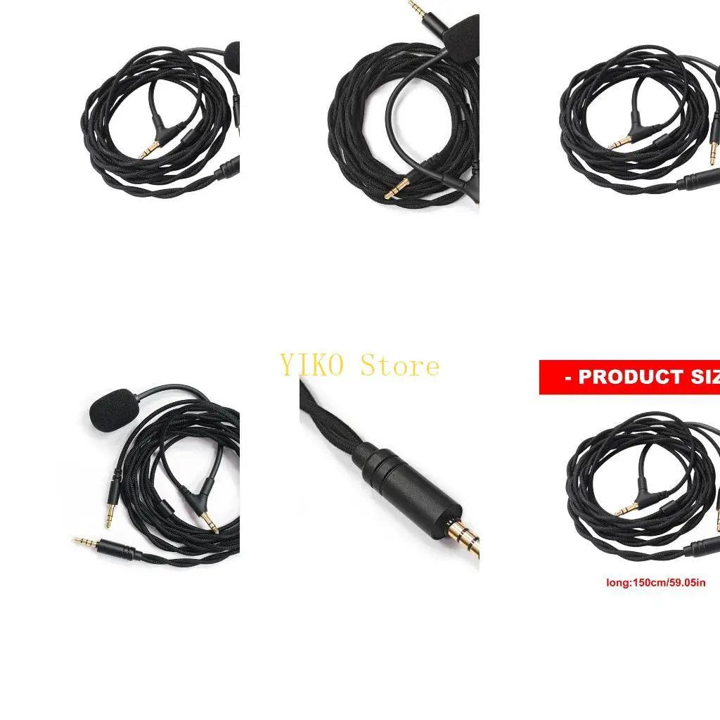 K32C Over Ear Headphone Replacement Cable, 3.5mm Black Cord with Voice Pickup, 150cm Reach and End for AH-D7100 D7200 D600 D9200