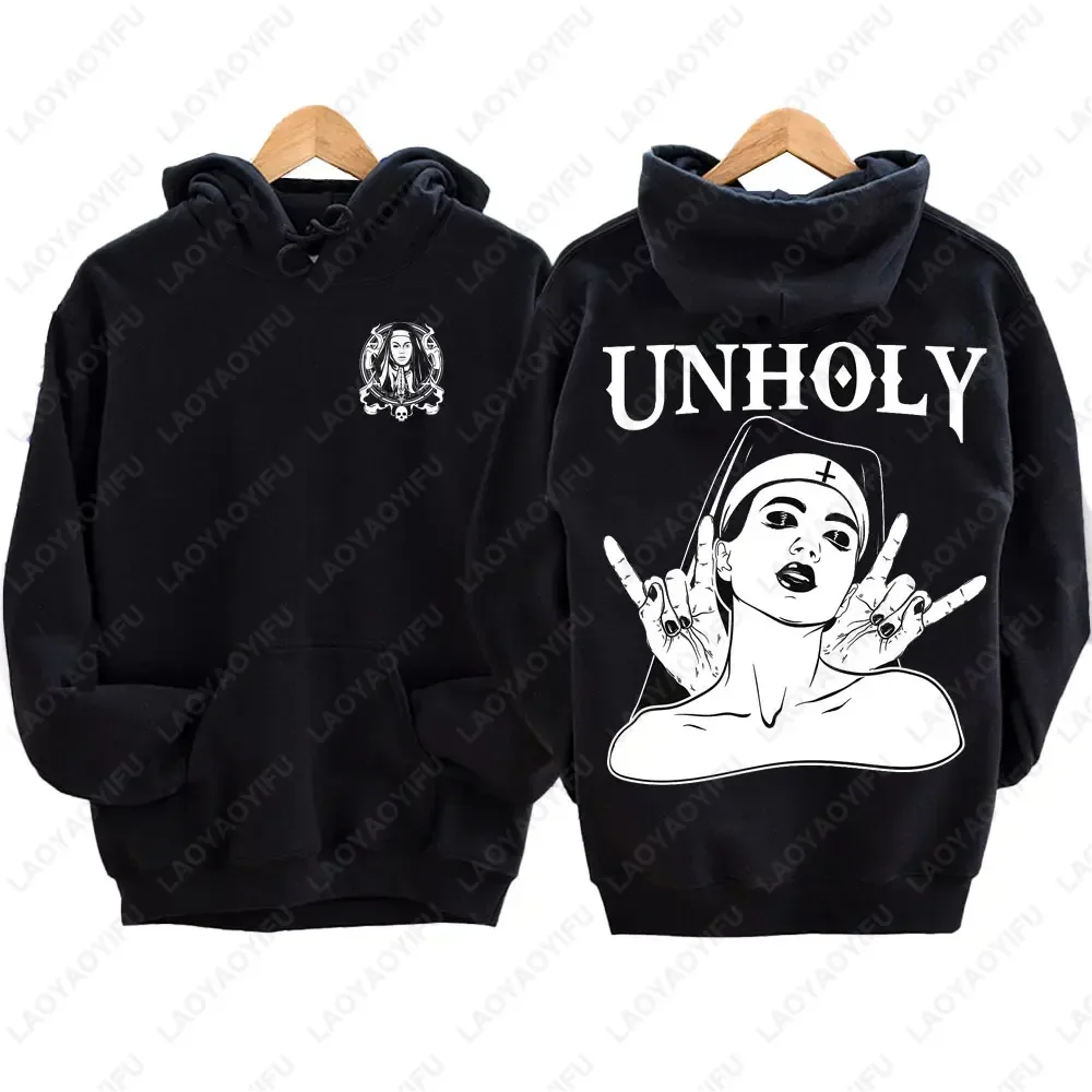 The Bad Nun Satan Street Hip-Hop Nun Print Fleece Sweater Harajuku Autumn and Winter Casual Long-sleeved  Antisocial Men Hoodie