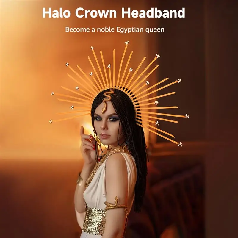 Halo Crown Headband For Women Golden Star Virgin Mary Headpiece Zip Tie Spiked Halo Head Crown Met Gala Headband For Costume