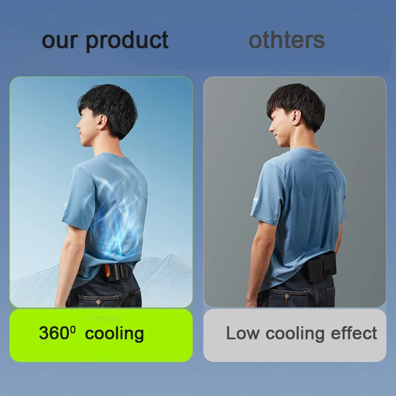 휴대용 충전식 허리 또는 목에 거는 팬, 야외 라이딩 등반 작업용, 10000mah, 3S 고속 냉각 팬, 여름
